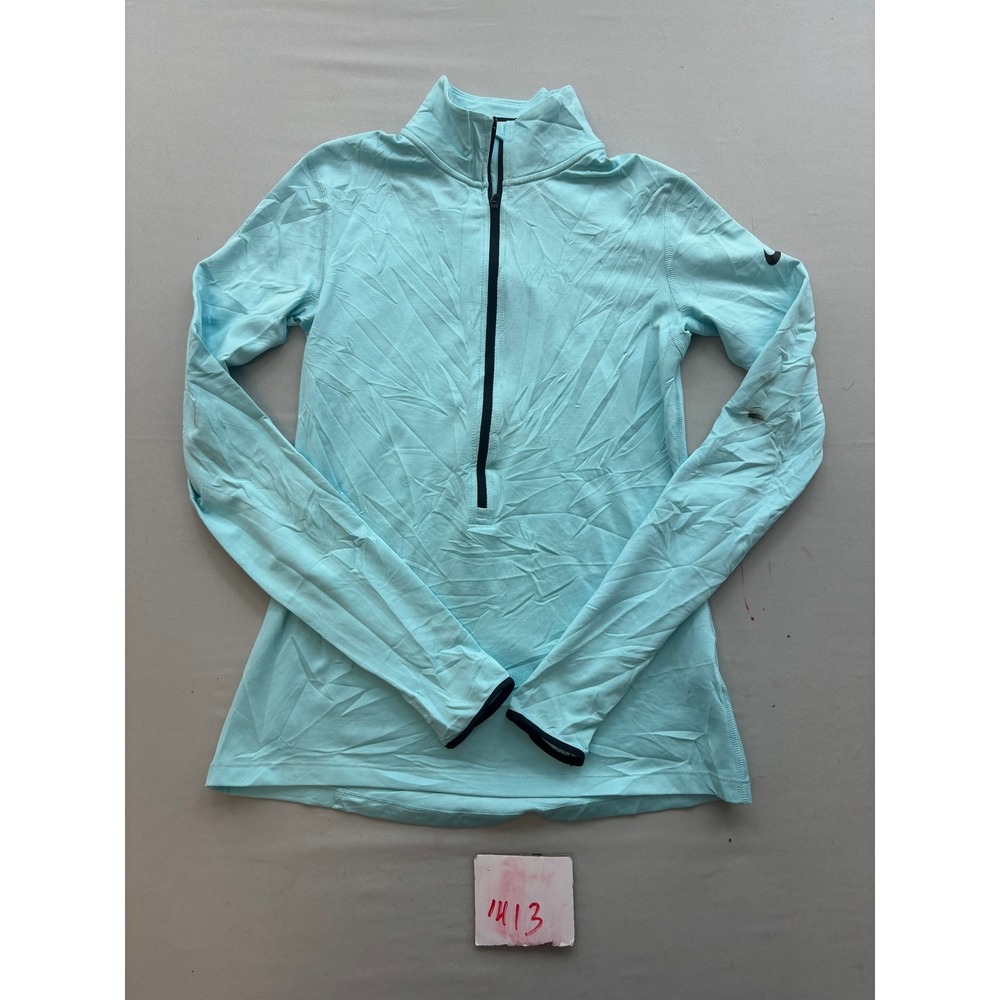 Nike Pro Dri-FIT Womens Medium Light Blue Quarter Zip Pullover Long Sleeve Top